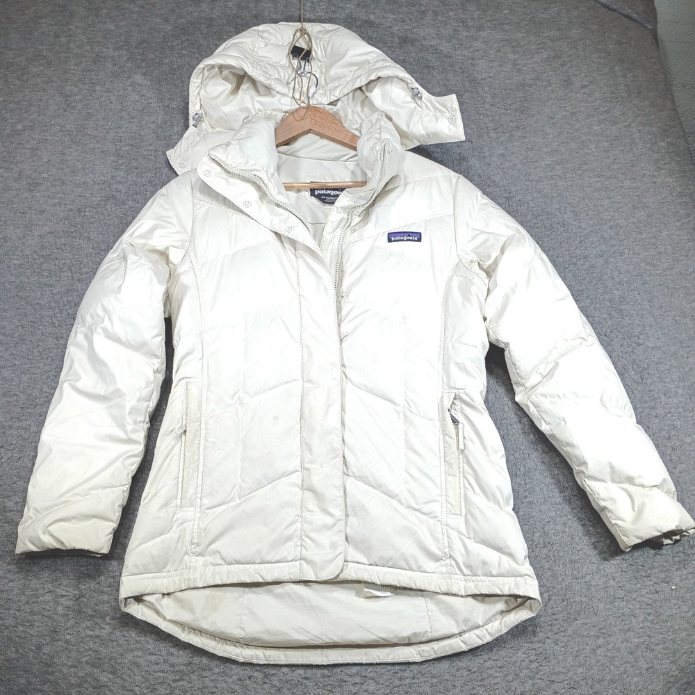 Patagonia Down With It Parka Women XS White Distressed Puffer Jacket FLAWS